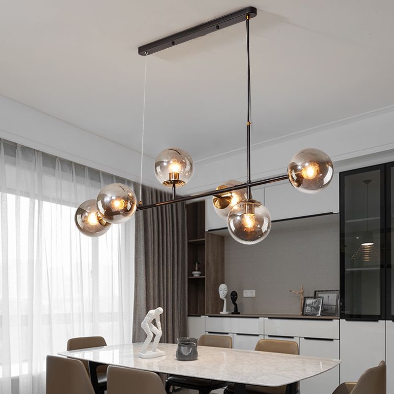 46 - Inch 6 - Light Island Pendant Iron and Glass Ball Shade Ceiling Fixture
