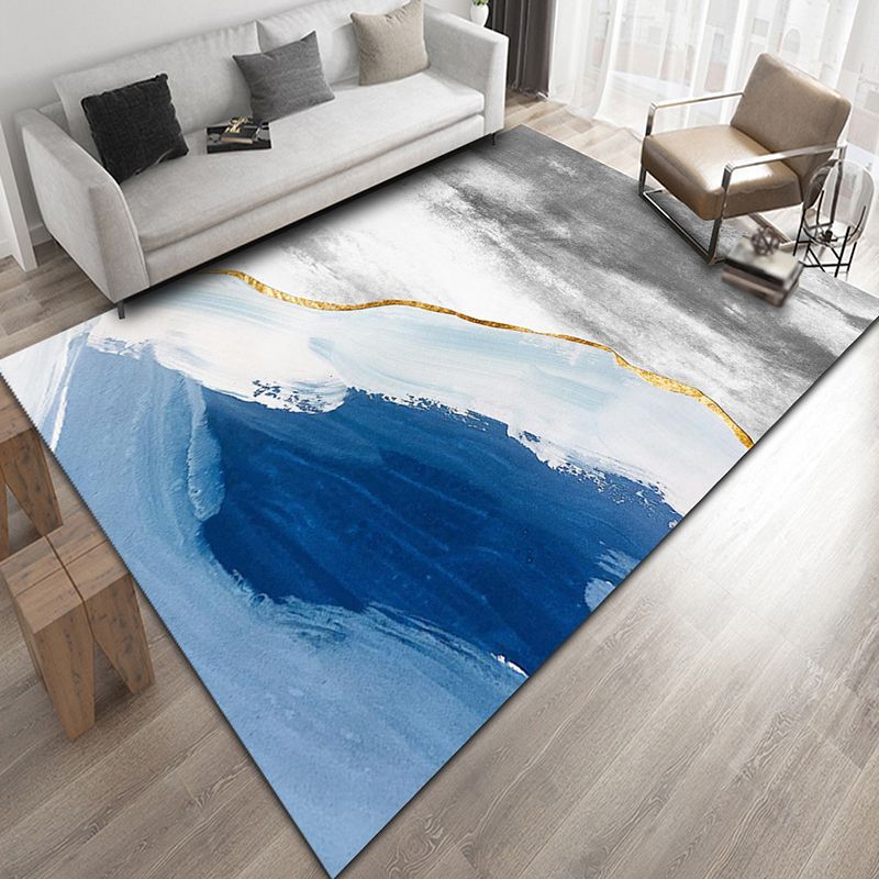 Modern Area Rug Marble Print Indoor Rug Polyester Non-Slip Backing Carpet for Living Room