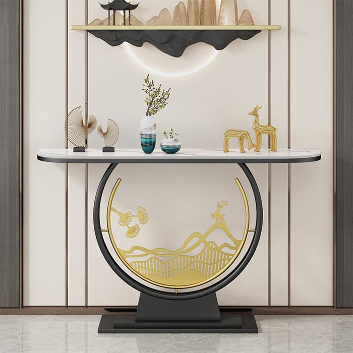Glam Iron Console Accent Table Stone Console Sofa Table for Hall