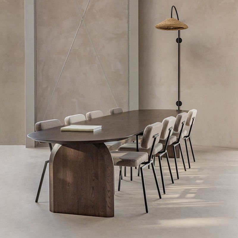 Brown Solid Wood Table Double Pedestal Oval Dinner Room Kitchen Table