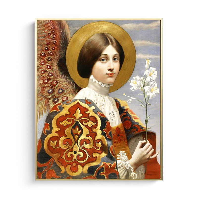 Canvas Textured Painting Retro Style Maid and Flower Wall Art Decor, Multiple Sizes