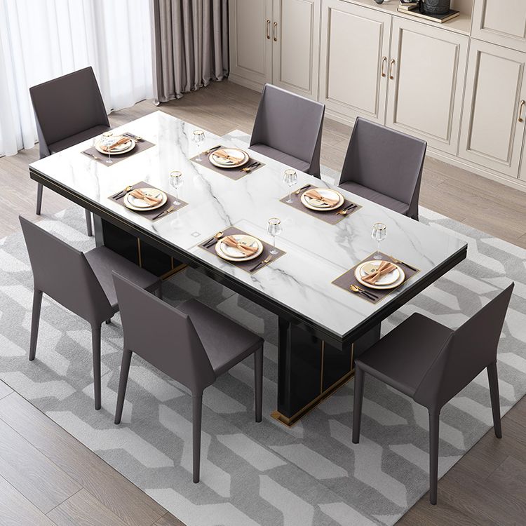 Table à manger de luxe traditionnelle Rectangle blanc Tableau de pierre fritté avec base en métal