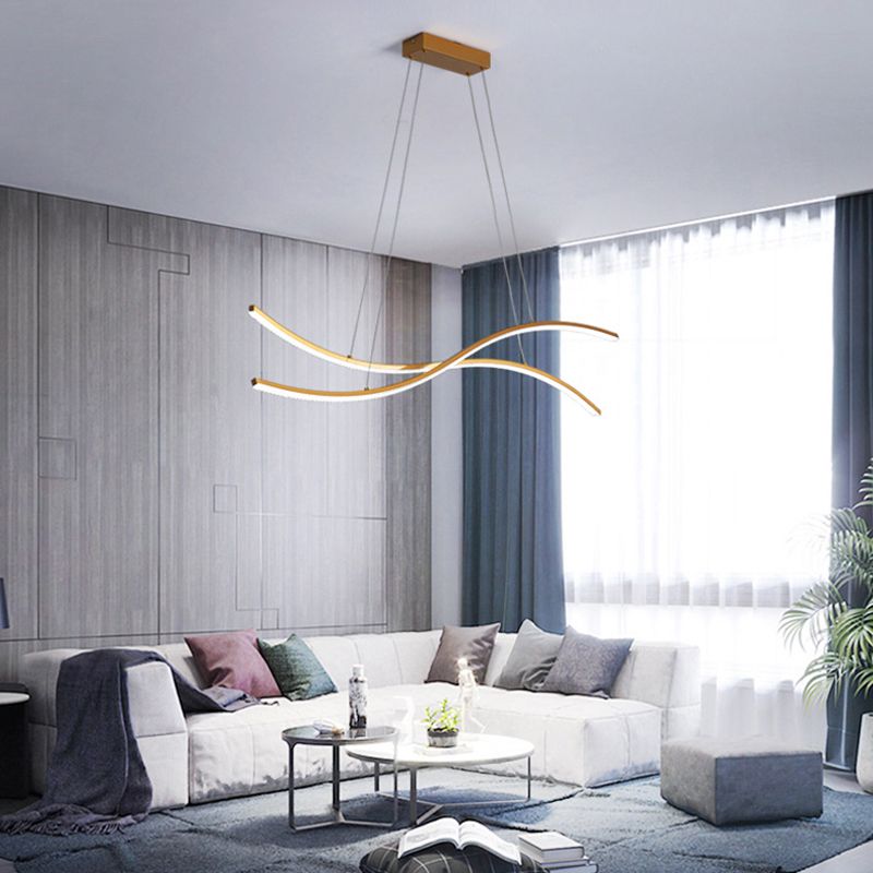 Waving Restaurant LED Hanging Light Improfonga Metallic Minimalist Island Affermazione in oro
