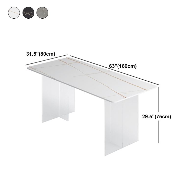 Dining Room Modern Dinette Table Rectangle Acrylic Double Pedestal Dining Table