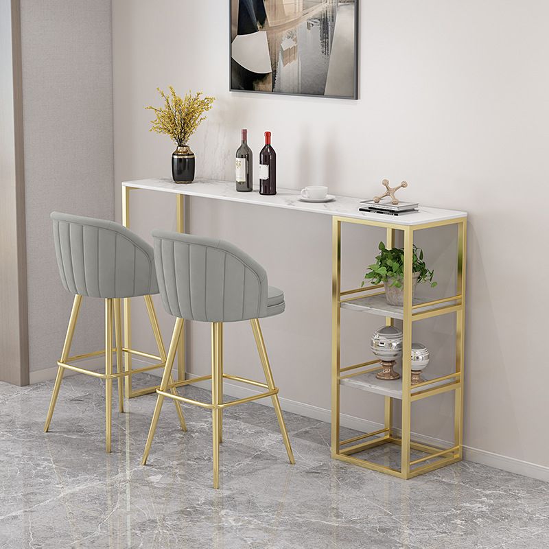 Rectangle Sintered Stone Bar Table Modern Dining Table with Storage Shelves