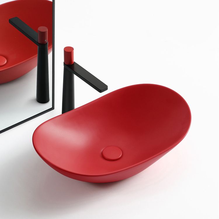 Modern Vessel Bathroom Sink Oval Porcelain with Pop-Up Drain Vessel Lavatory Sink