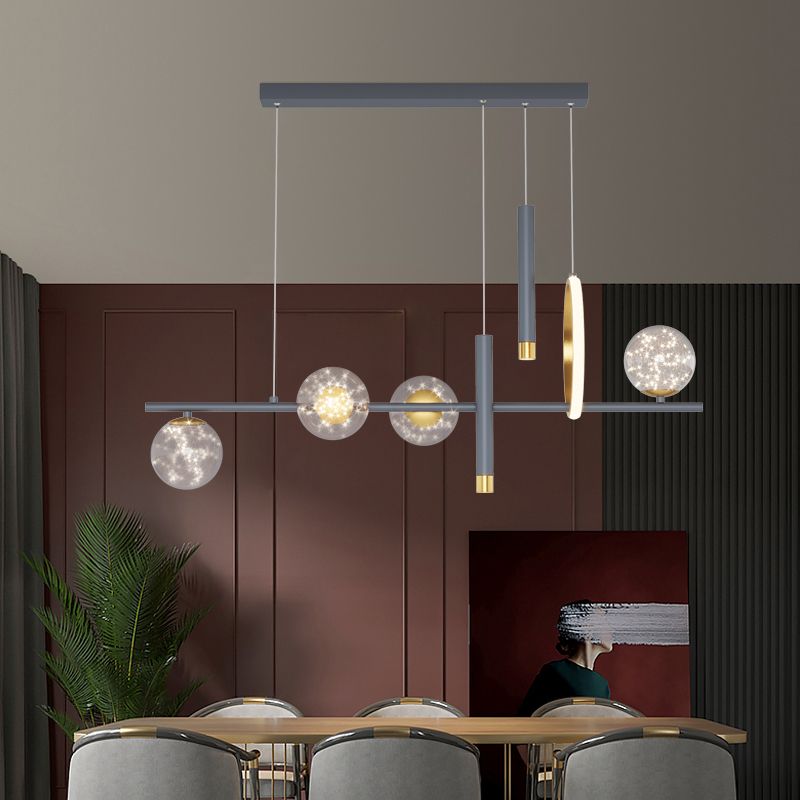 Luz colgante colgante de hierro forjado de la isla LED de lujo de lujo con sombra de vidrio transparente