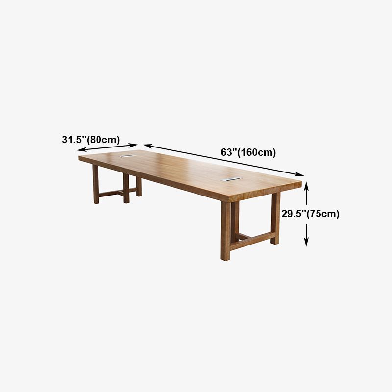Solid Wood Contemporary Rectangular Dining Table Wood Top Table with Double Pedestal base