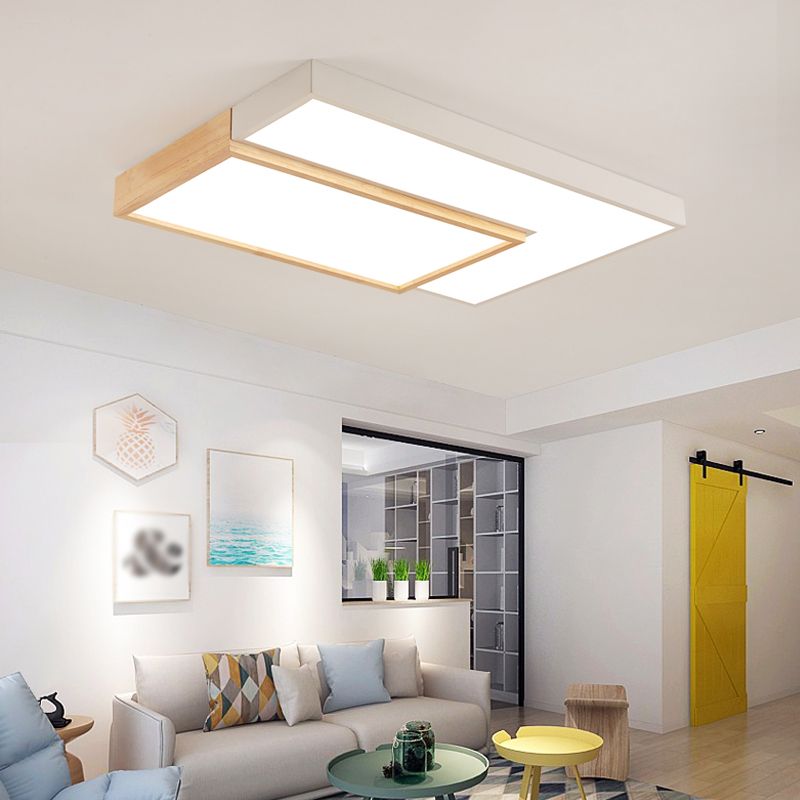 2 Lights Wooden Ceiling Mounted Light Contemporary Ceiling Light with Acrylic Shade