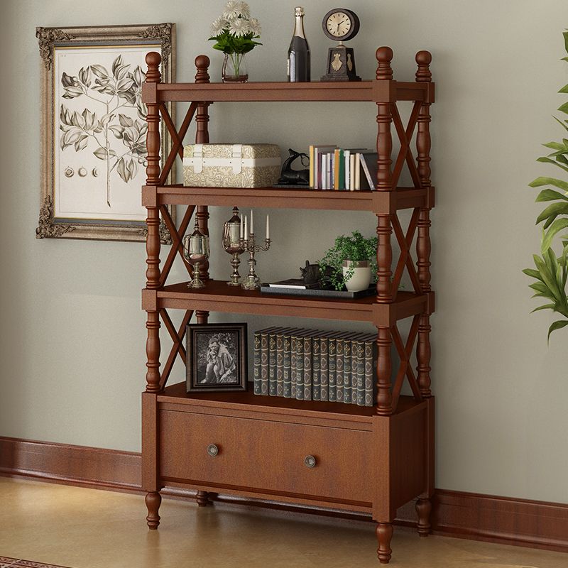 Contemporary Wooden Bookshelf Standard Closed Back Bookcase with 1 Drawer