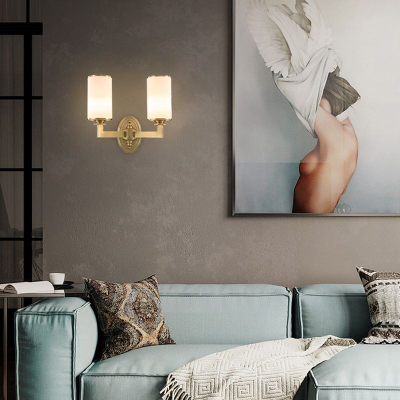 Moderno de estilo simple de estilo medio cilindro Medina de pared y vidrio 1 apliques de luz