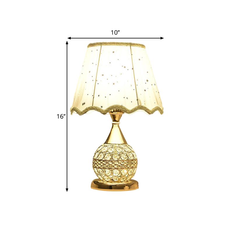 Crystal Embedded Gold Nightstand Lamp Sphere Framed 1 Bulb Traditional Table Light with Star-Patterned Shade