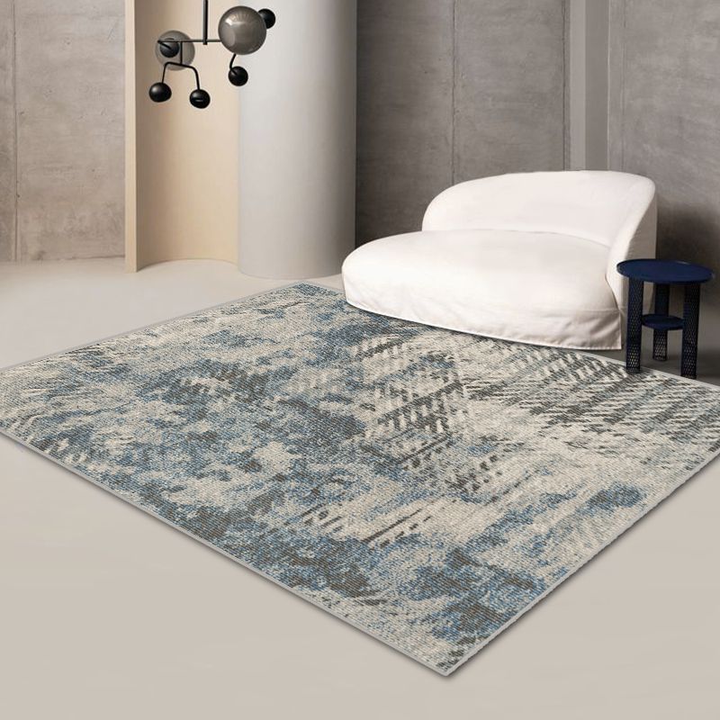 Blue Modern Carpet Tie-Dye Pattern Polyester Area Rug Non-Slip Backing Rug for Living Room