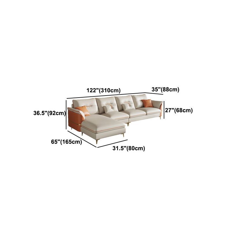 Beige Genuine Leather Pillow Top Arm Sofa/Sectionals With Cushions Metal Legs