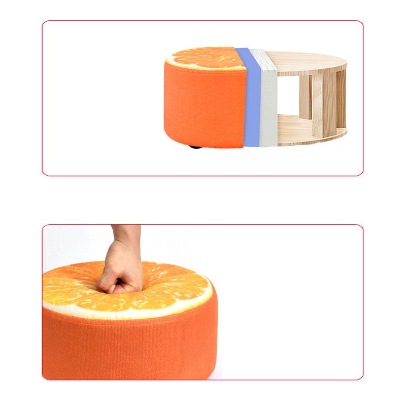 Round Pouf Upholstered Scratch Resistant Contemporary Fruit Printed Fabric Footstool