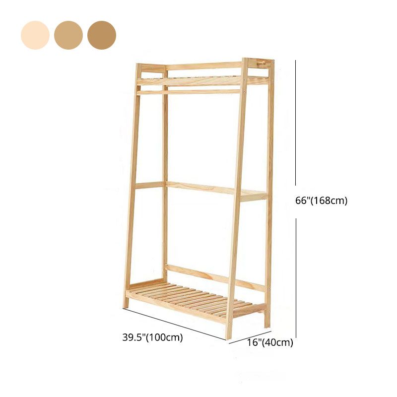 Contemporary Wardrobe Armoire Pine Wood Armoire with Garment Rod for Home