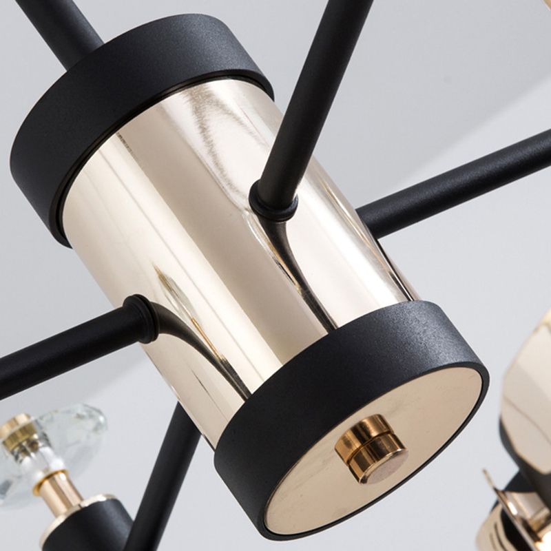 Postmodern Round Chandelier Metallic Bedroom LED Suspension Light in Black-Gold