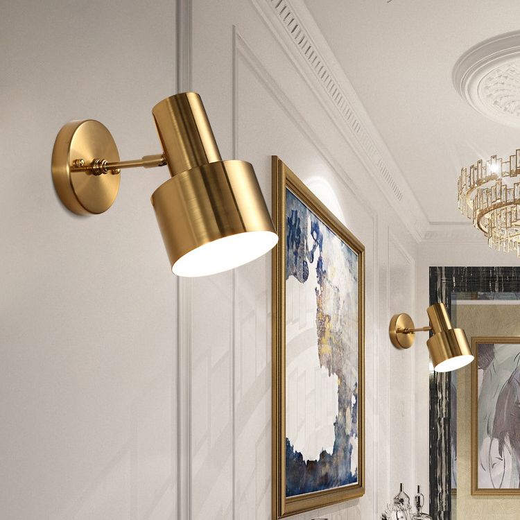Cylinder Bathroom Wall Light Fixture Metal Modern Style Wall Light Sconce in Gold