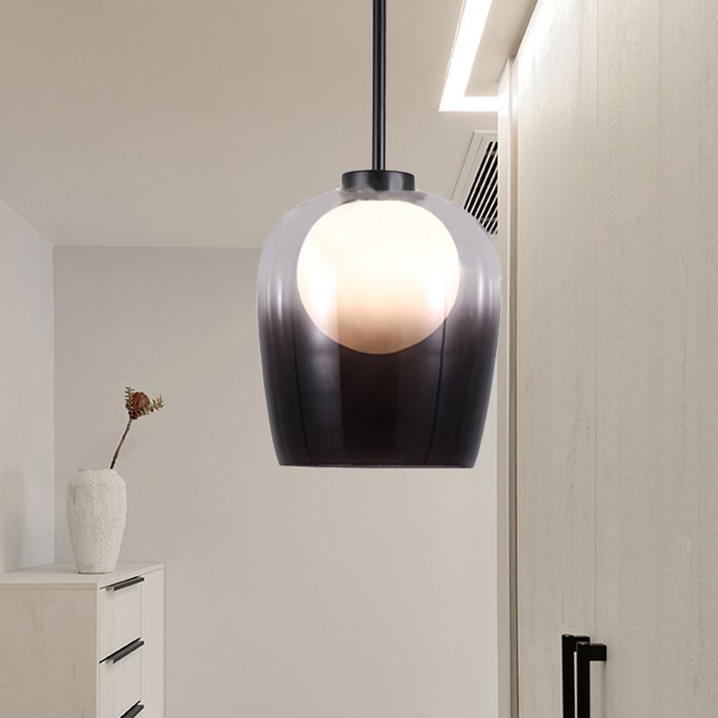 Smoke Gray Glass Dome Pendant Minimalism 1 Light LED White Suspension Lamp for Bedroom