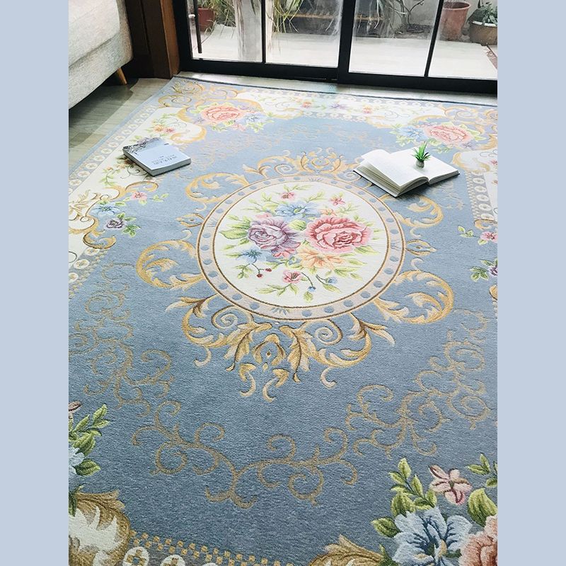 Brown Vintage Rug Polyester Flowers Area Rug Non-Slip Backing Indoor Rug for Living Room