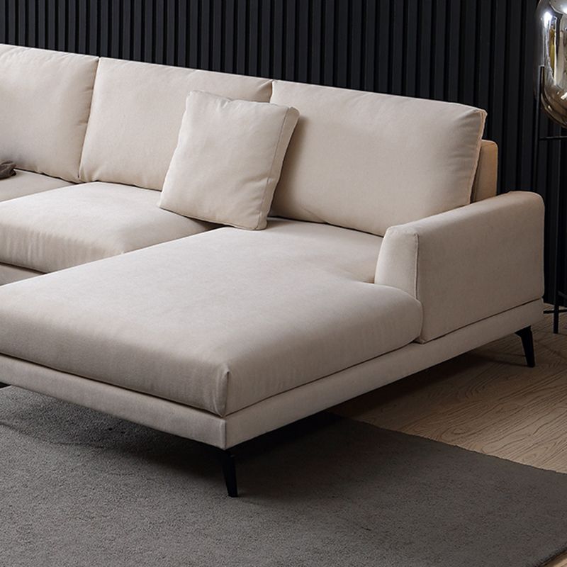 Ivory 4-seat Square Arm Sectional Scandinavian Fabric Sofa & Chaise