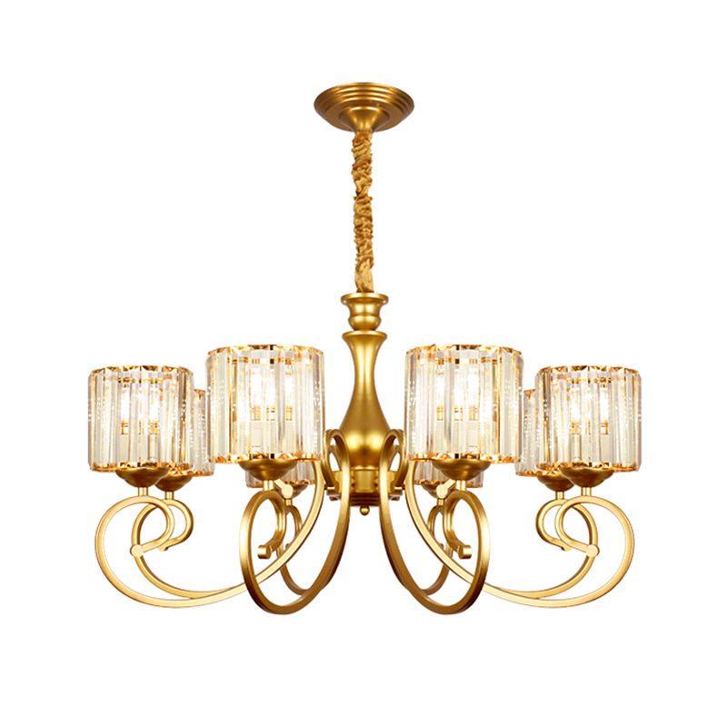 Prismatisch glascilinder kroonluchter lamp Modernisme 8-head gouden suspensie hanger licht