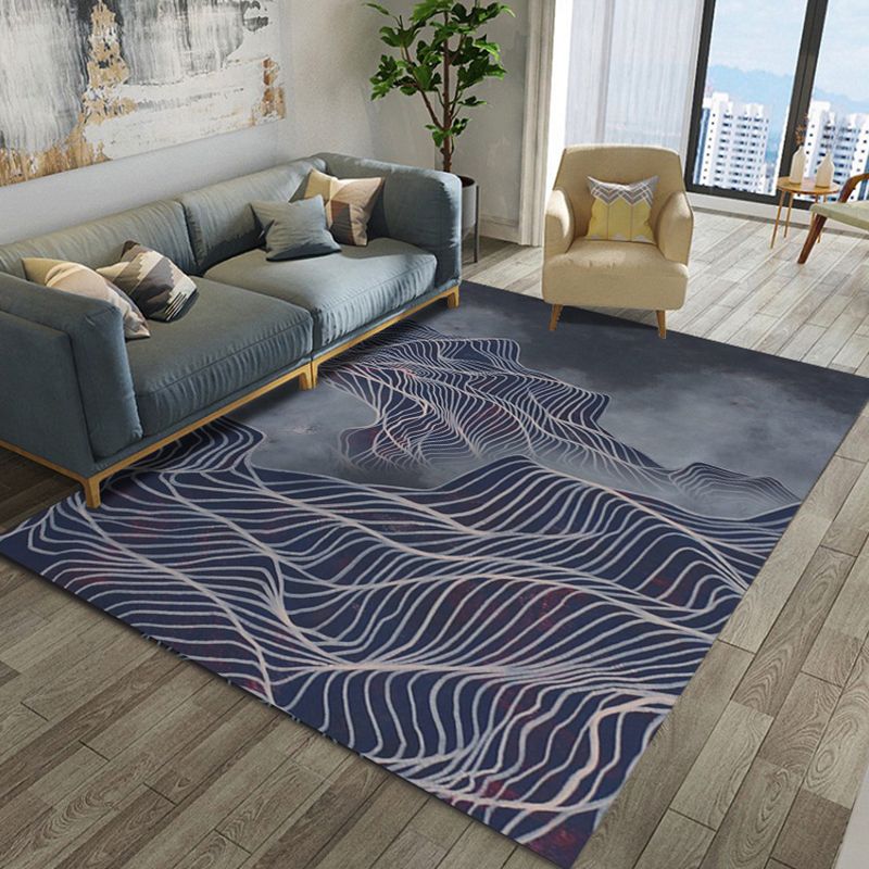 Artistic Geometric Abstract Line Rug Multicolor Modern Carpet Synthetics Anti-Slip Backing Pet-Friendly Rug for Great Room