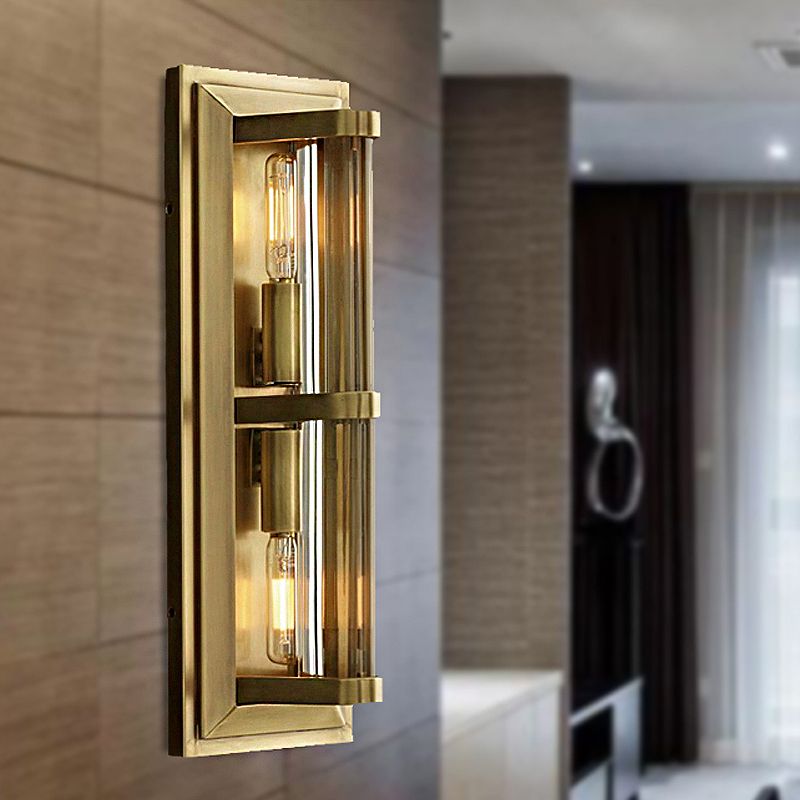 Tube Sconce Light Traditionary Metal 2/3/4 Heads Black/Gold Wall Lamp Fixture for Living Room