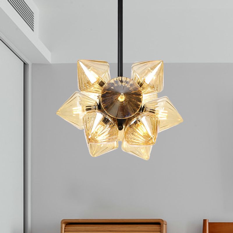 Black / Chrome Prism Semi Flush Light Vintage vintage Clear / Amber Verre 9/12 lumières Laume de vie de salon