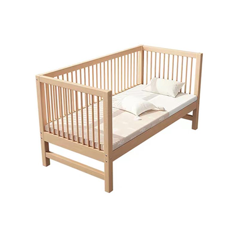 Washed Natural Solid Wood Contemporary Nursery Bed with Guardrail