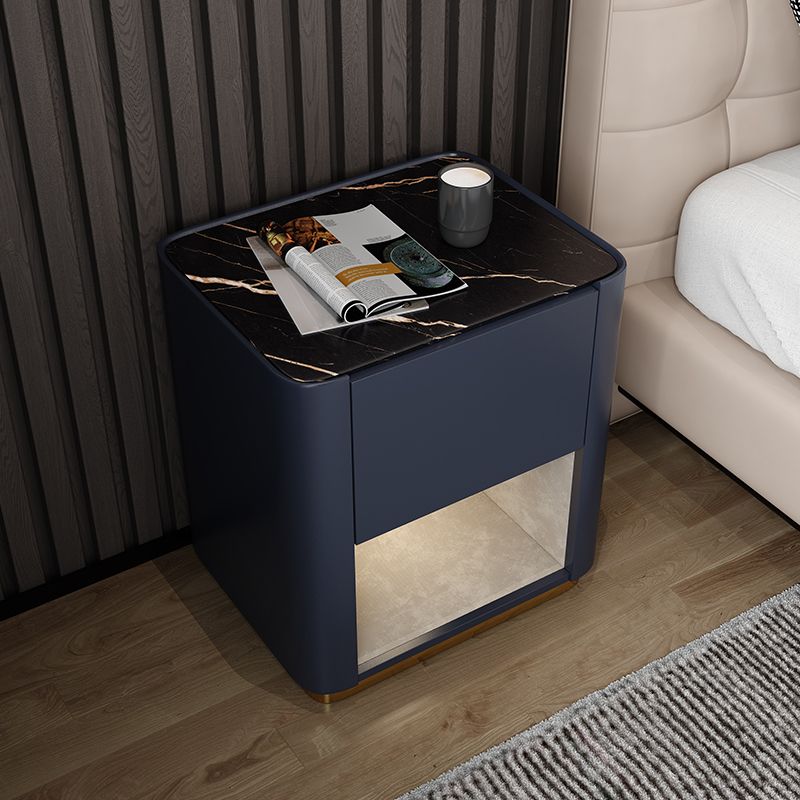 Modern Solid Wood and Slate Night Table Drawer Storage Bed Nightstand