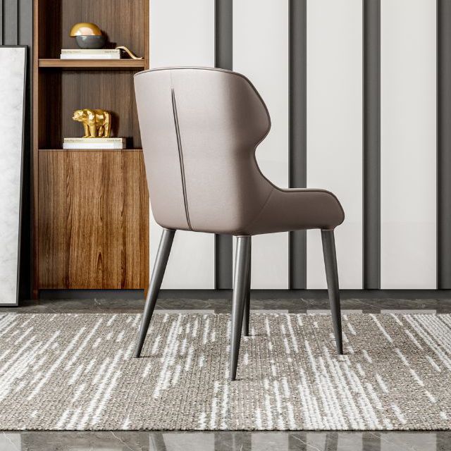 Contemporary Dining Chairs Matte Finish Leather Curved Parsons Arm Chair