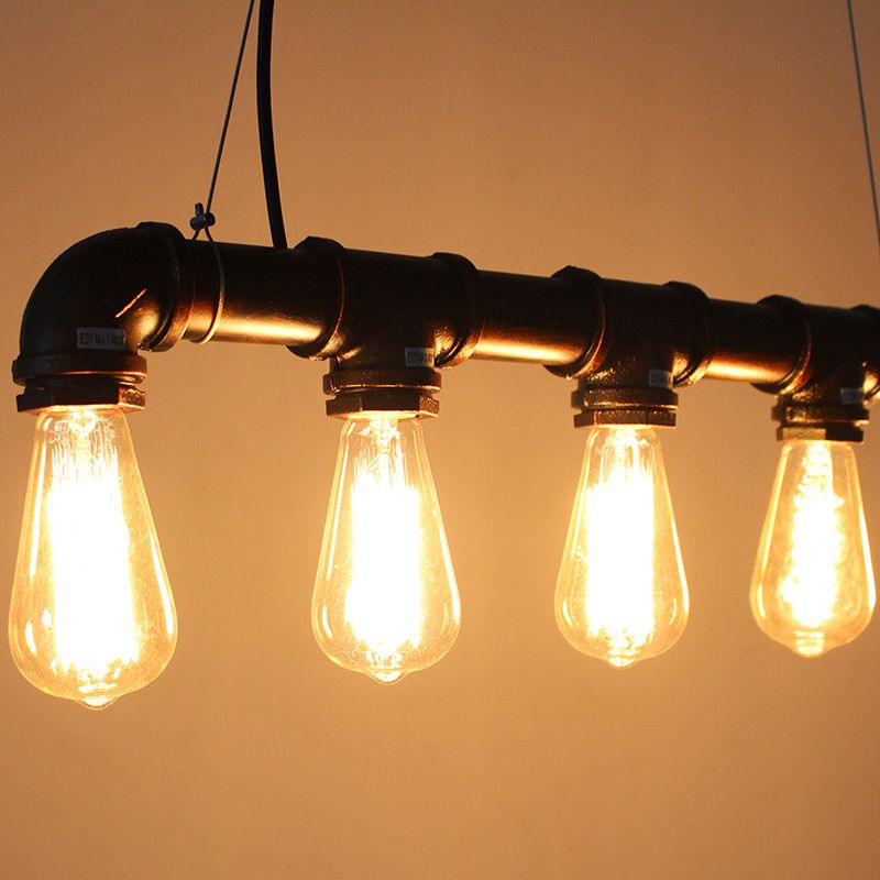 5 Lights Metal Tubular Island Pendant Light Retro Industrial Exposed Bulb Restaurant Island Lamp