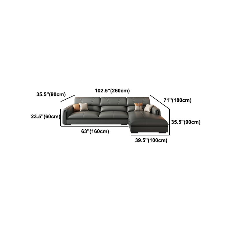 35.4"H Modern Grey Square Arm Faux Leather Sofa& Chaise for Living Room