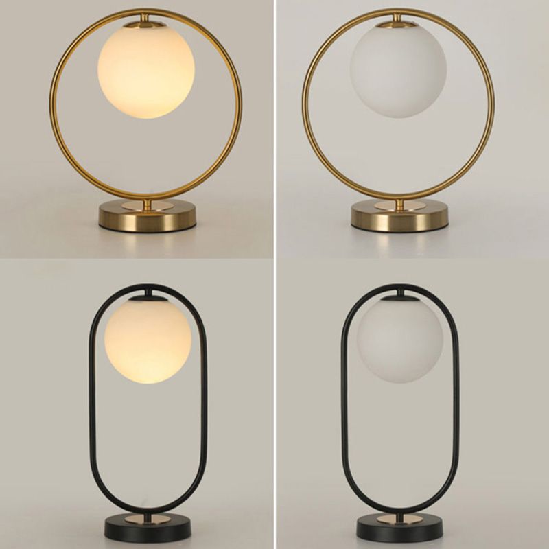 Milk Glass Spherical Night Stand Light Nordic 1 Head Table Light for Bedroom