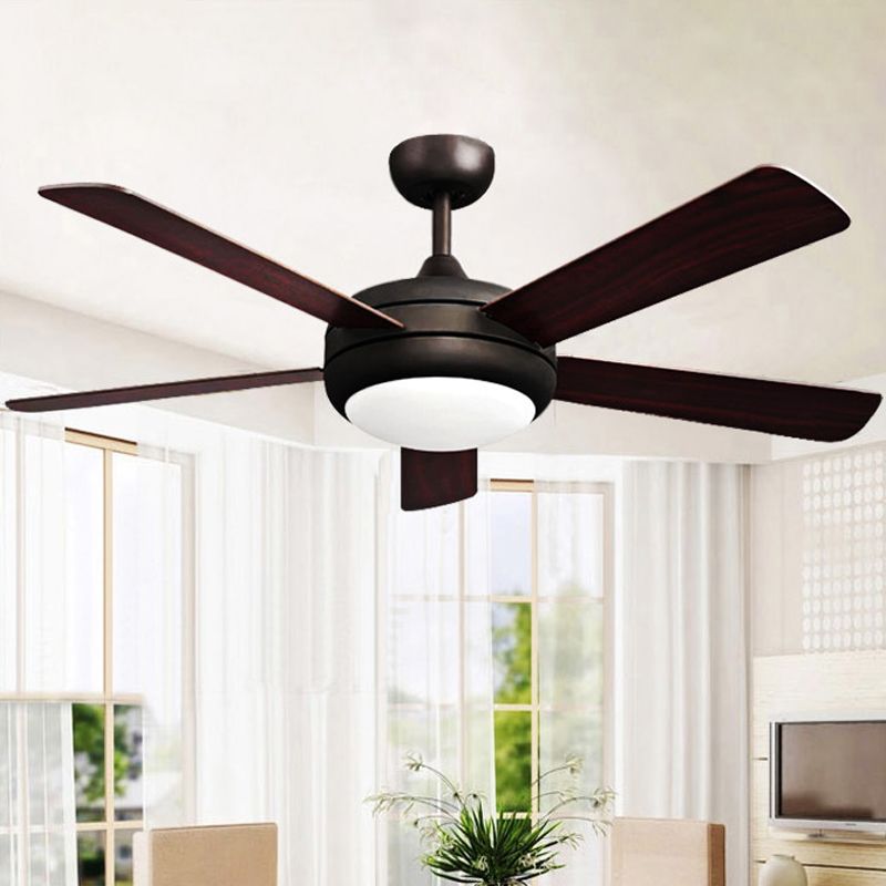 45.5" Wide Metal Black Semi-Flush Mount Bowl LED Rustic Ceiling Fan Lamp with 5 Blades