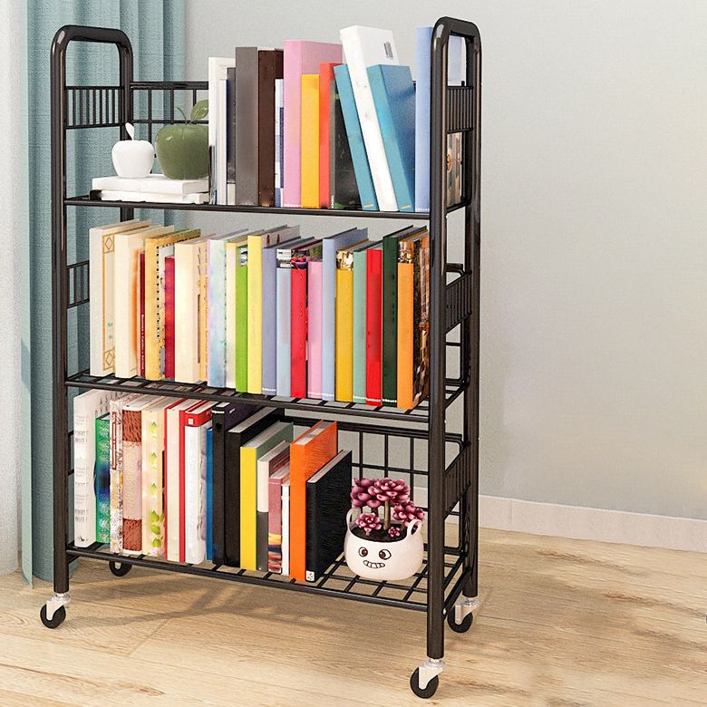 Contemporary Style Metal Bookcase Wheel Bookshelf for Office