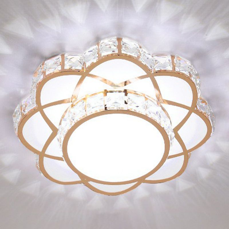 Floral Flush Ceiling Light Contemporary Crystal Rose Gold LED Flush Mount Lighting Fixture