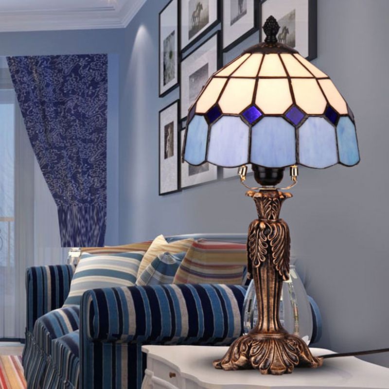 Lampada da tavolo blu e bianca in vetro da tavolo tiffany 1 luci di caffè luce per la camera da letto