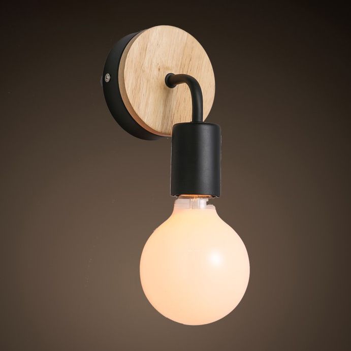 Stile Nordico a forma di blub specchio leggero lampada a parete a singolo leggero con legno per camera da letto