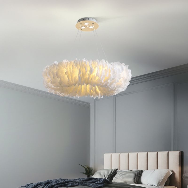 Tessuto lampadario con soffitto della camera da letto in anello 3/6 luci a 6 light lampada a sospensione sospesa in bianco/grigio/rosa
