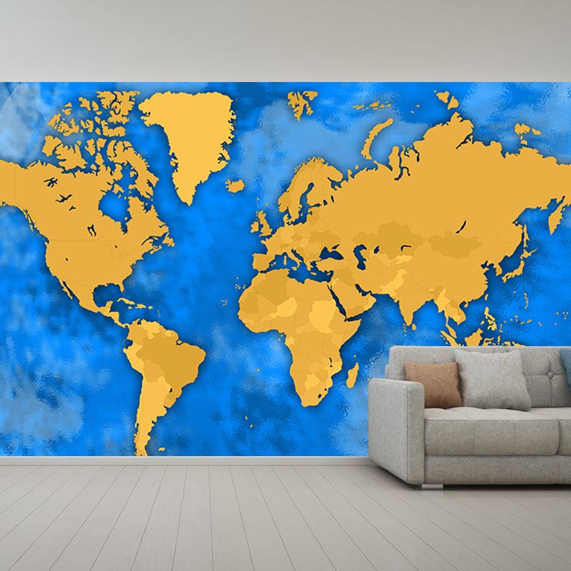 Illustration Stain Resistant Mural Wallpaper World Map Living Room Wall Mural