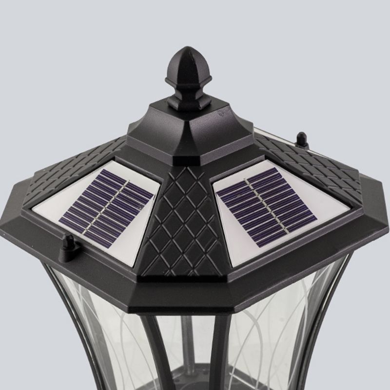 Metal Rectangular Shape Solar Pillar Lamp Modern 1-Light Outdoor Light in Black