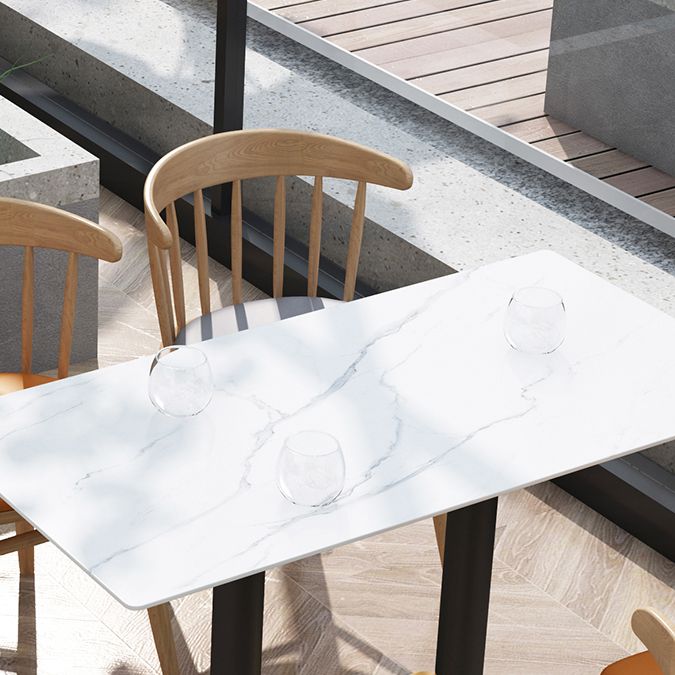 Sintered Stone Top Dining Table Industrial Kitchen Table with Metal Base in Black