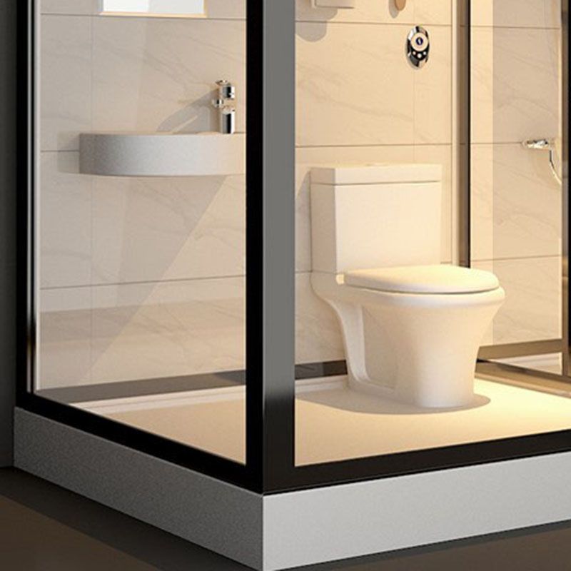 Framed Rectangle Frosted Corner Shower Stall with White Base