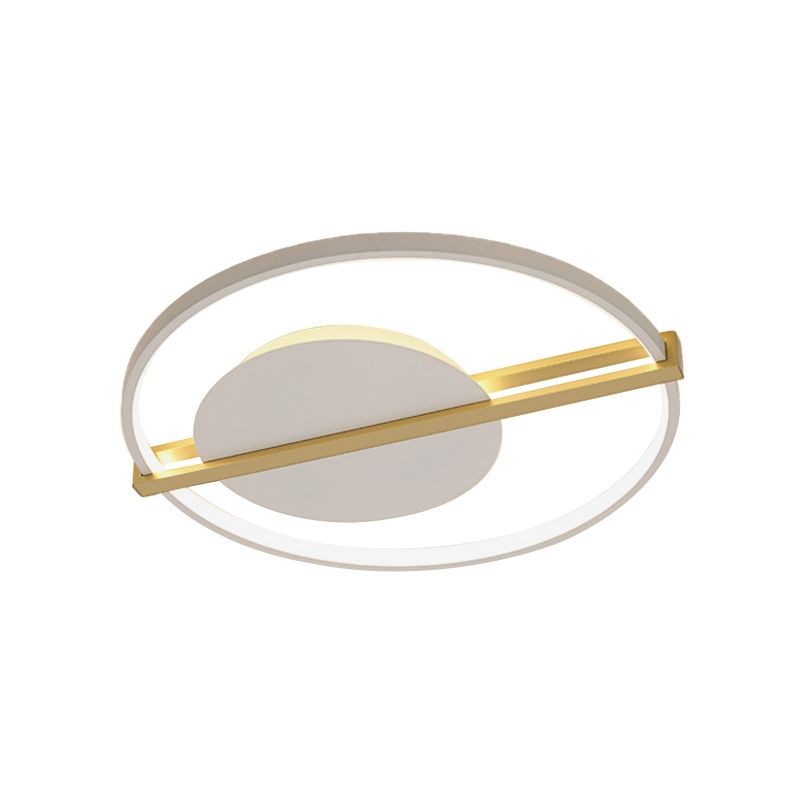 Minimalist LED Flush Mount Lighting Acrylic Black/White Circular Thin Ceiling Light with Gold Hoop Guard