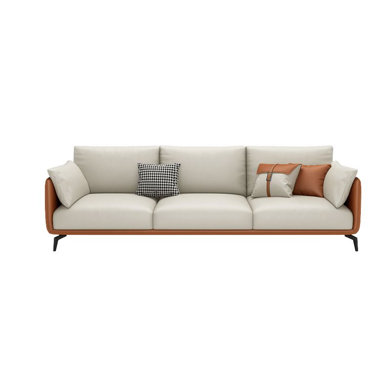 Scandinavian Beige Removable Cushions Faux Leather Straight Arm Sofa/Sectionals