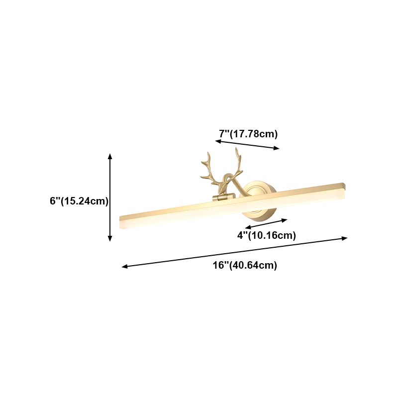 Linear Modern Style Vanity Light Metal 1 Light LED Mirror Light for Bathroom in Gold