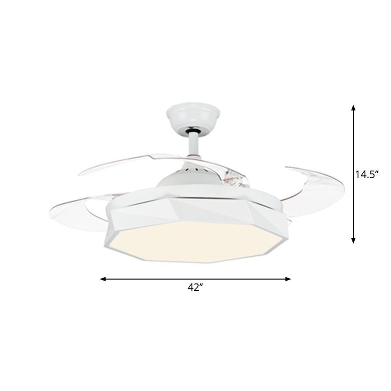 4-Blade Acrylic Octagon Hanging Fan Lamp Macaron 42" Wide LED Semi Flush Light with Remote