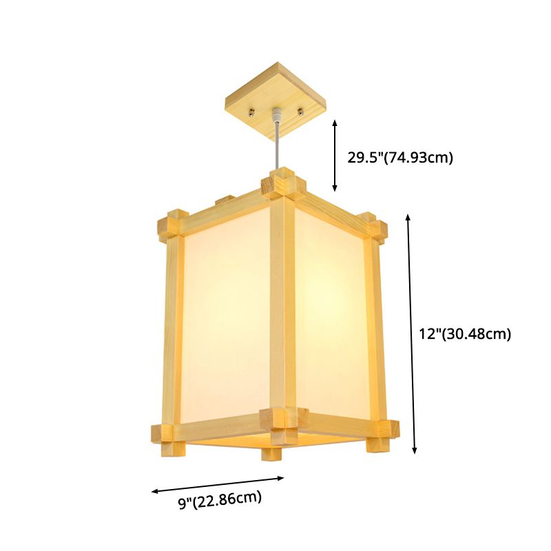 Natural Wood 1 Light Hanging Light Japanese Rectangle Pendant Ceiling Light for Restaurant